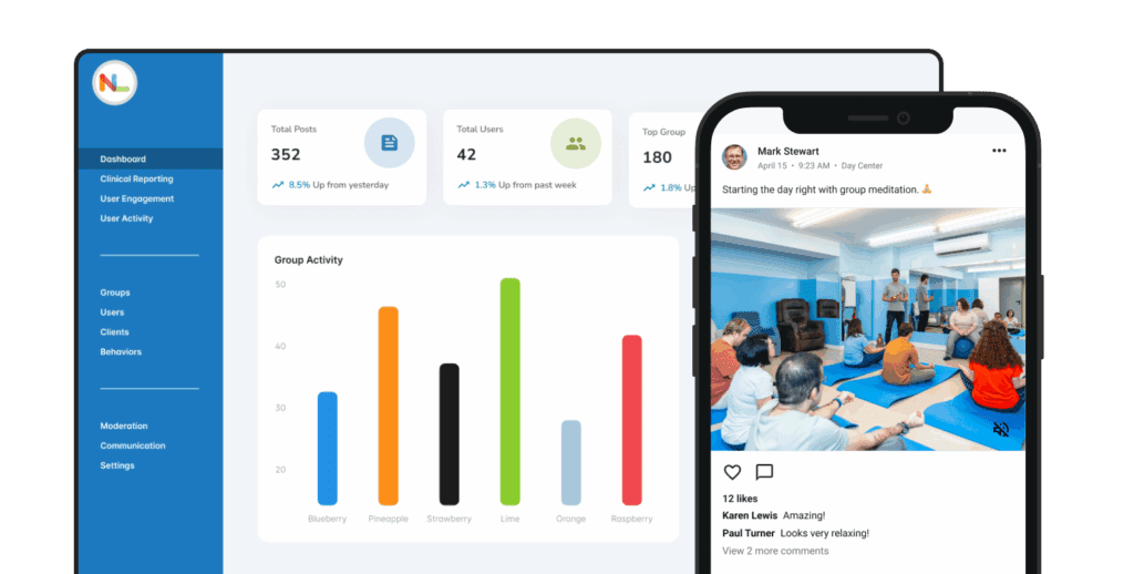 Image of the Admin Screen and Mobile App Screen of a Day Program