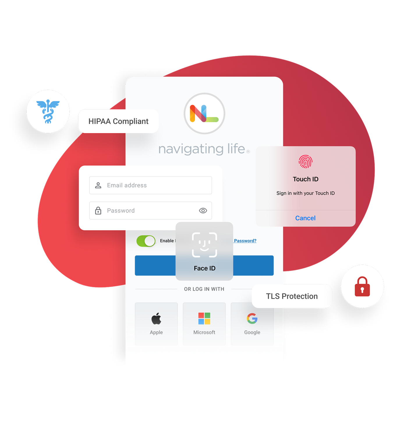 Image of the Navigating Life App Security Settings Screens